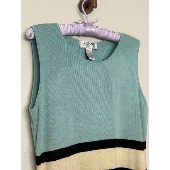Vintage 100% Silk Alfani Colorblock Blue Black Yellow Knit Tank Top Retro - Picture 3 of 8